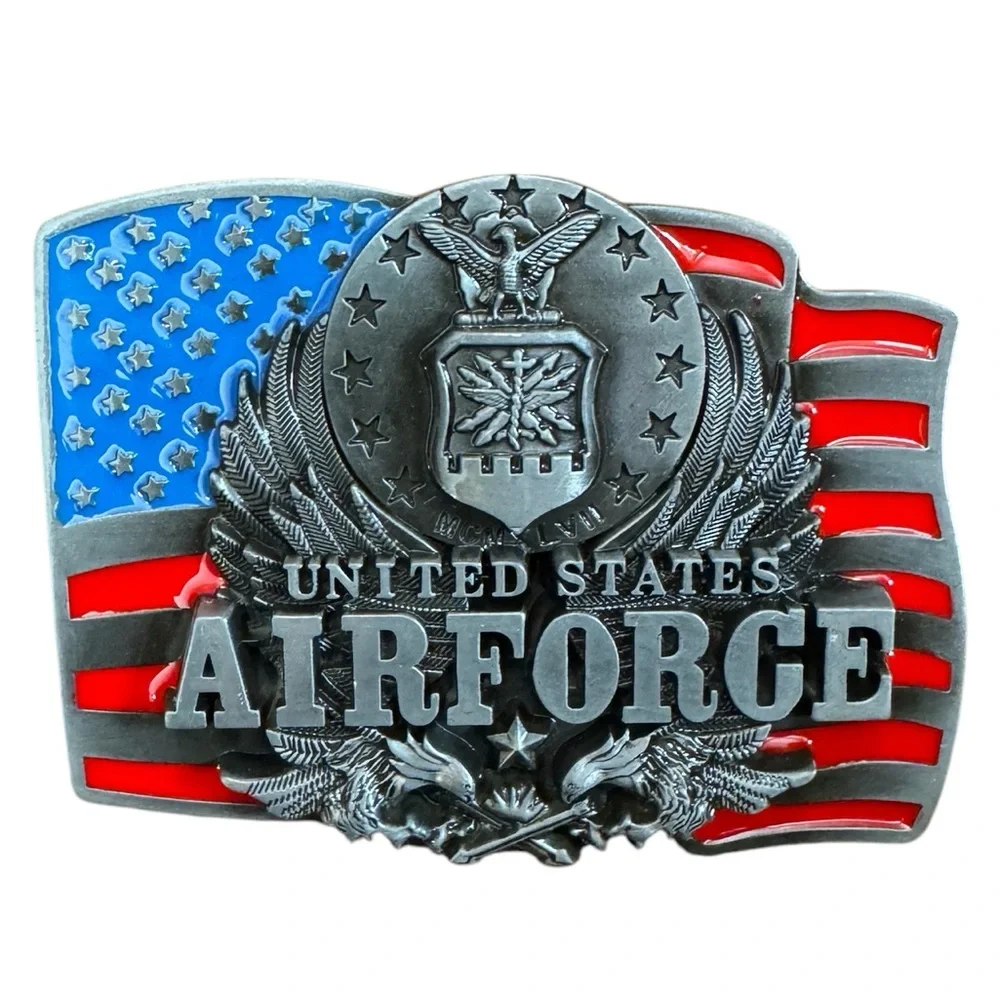 United States Airforce Belt Buckle - Silver, Red, and Blue